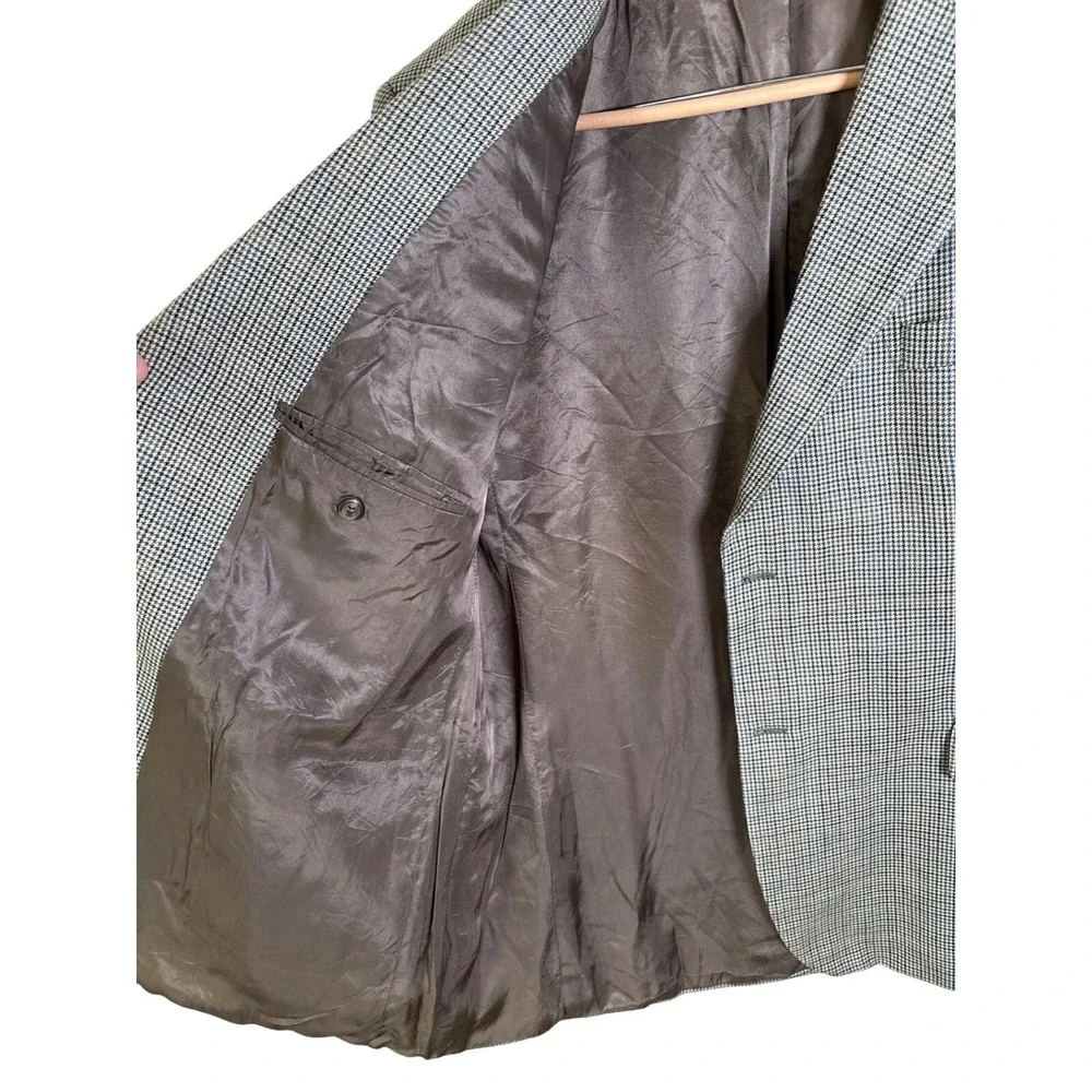 Lauren Ralph Lauren Sz 46 Houndstooth Plaid Blazer Lined Silk Blend Sport‎ Coat